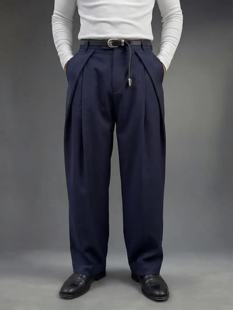  NAVY BLEU TRIANGLE PLEATED WIDE LEG 