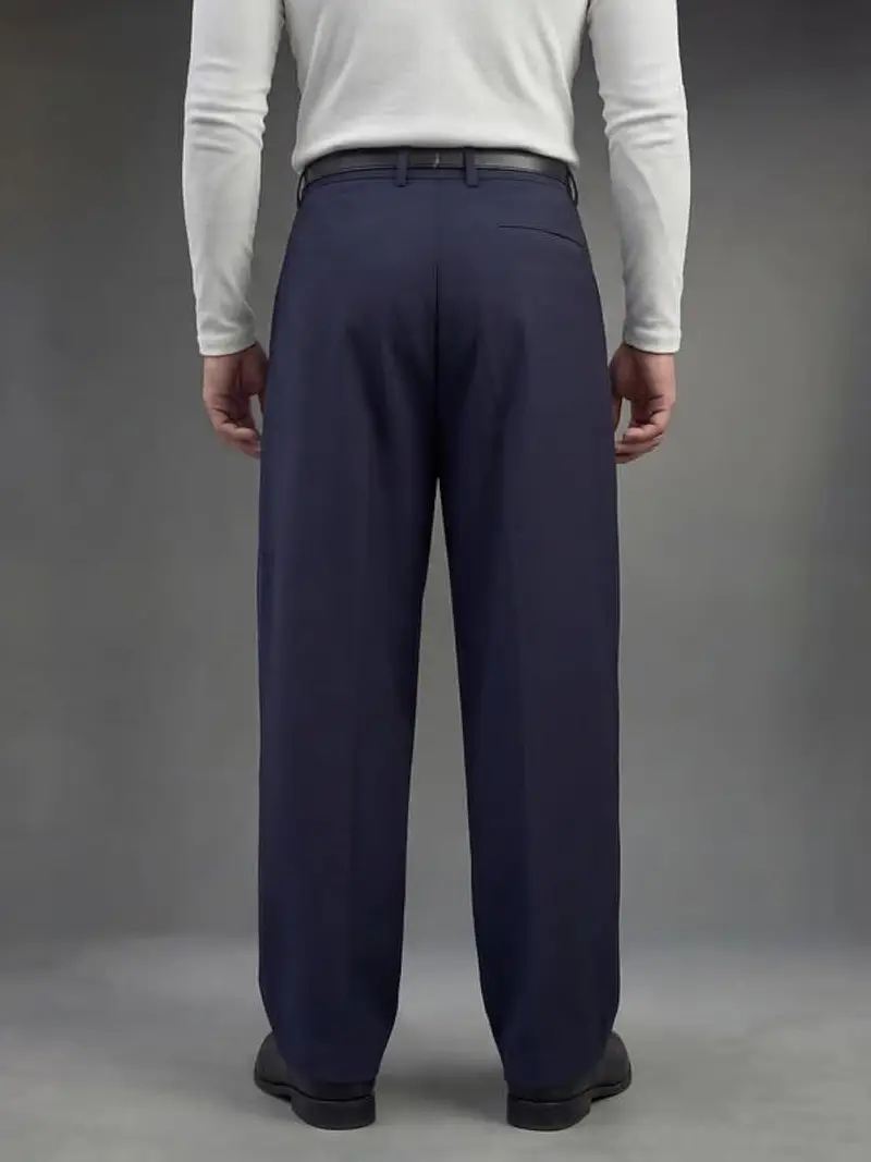  NAVY BLEU TRIANGLE PLEATED WIDE LEG 