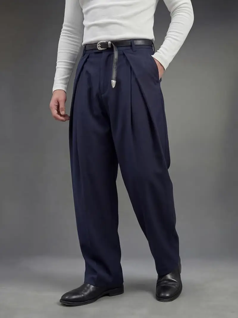  NAVY BLEU TRIANGLE PLEATED WIDE LEG 