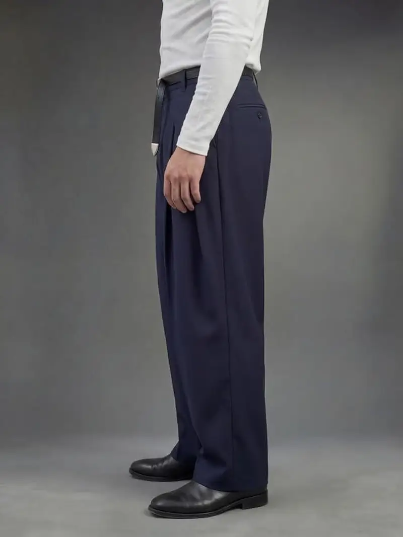  NAVY BLEU TRIANGLE PLEATED WIDE LEG 