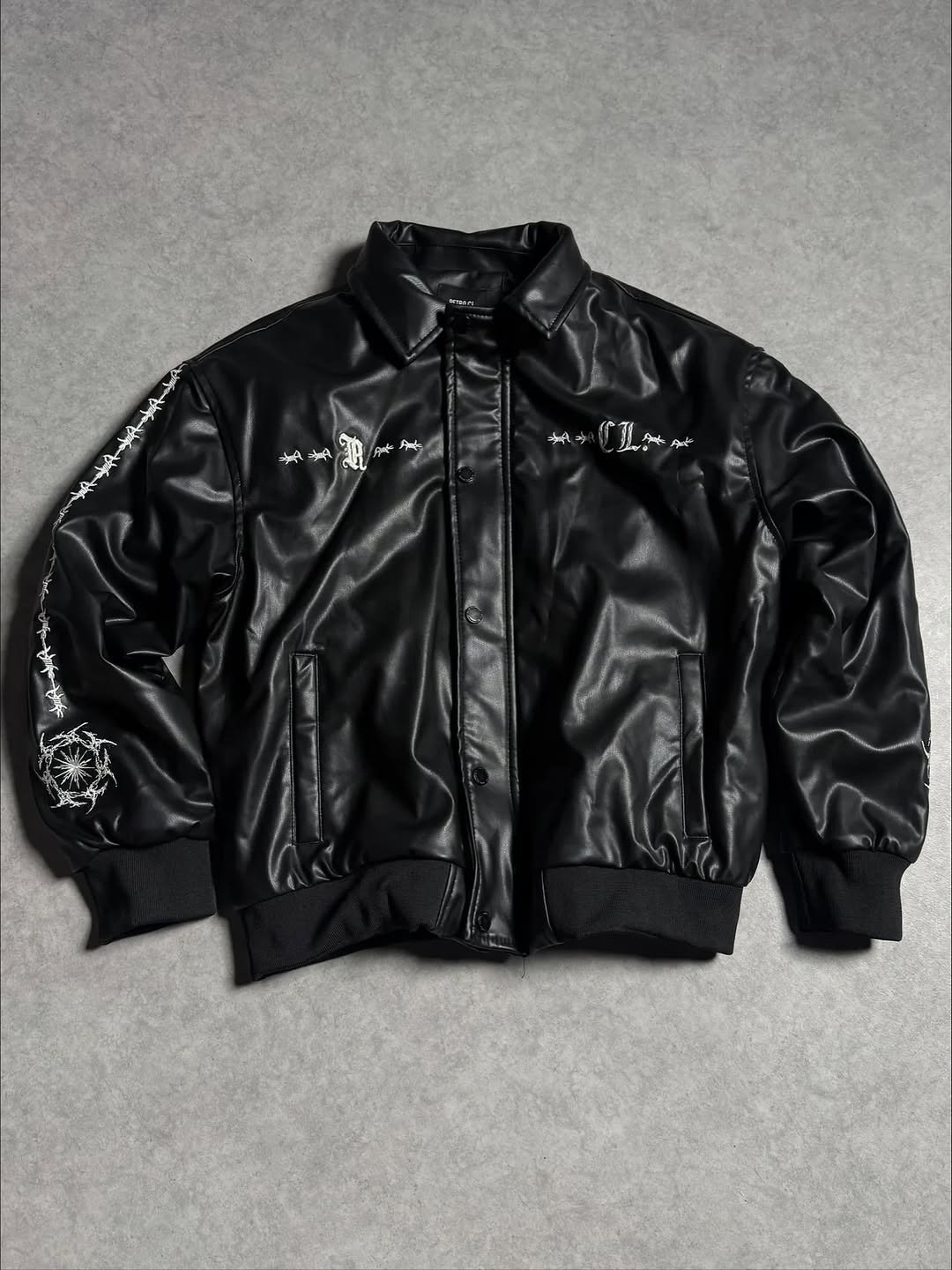 Dark star embroidered leather jacket