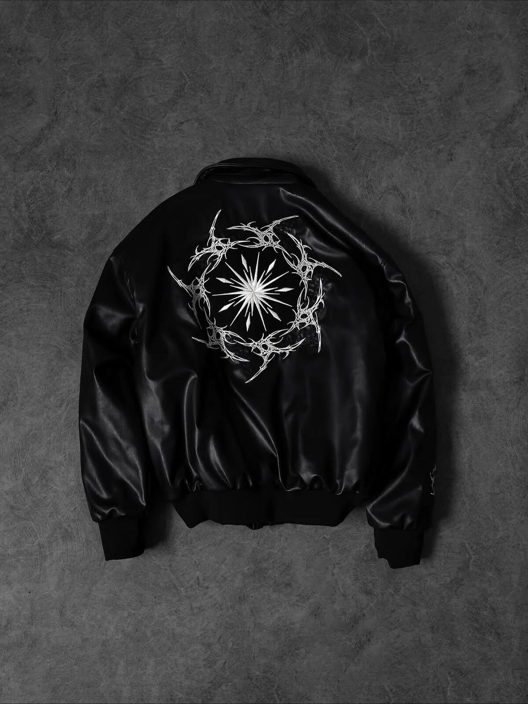 Dark star embroidered leather jacket