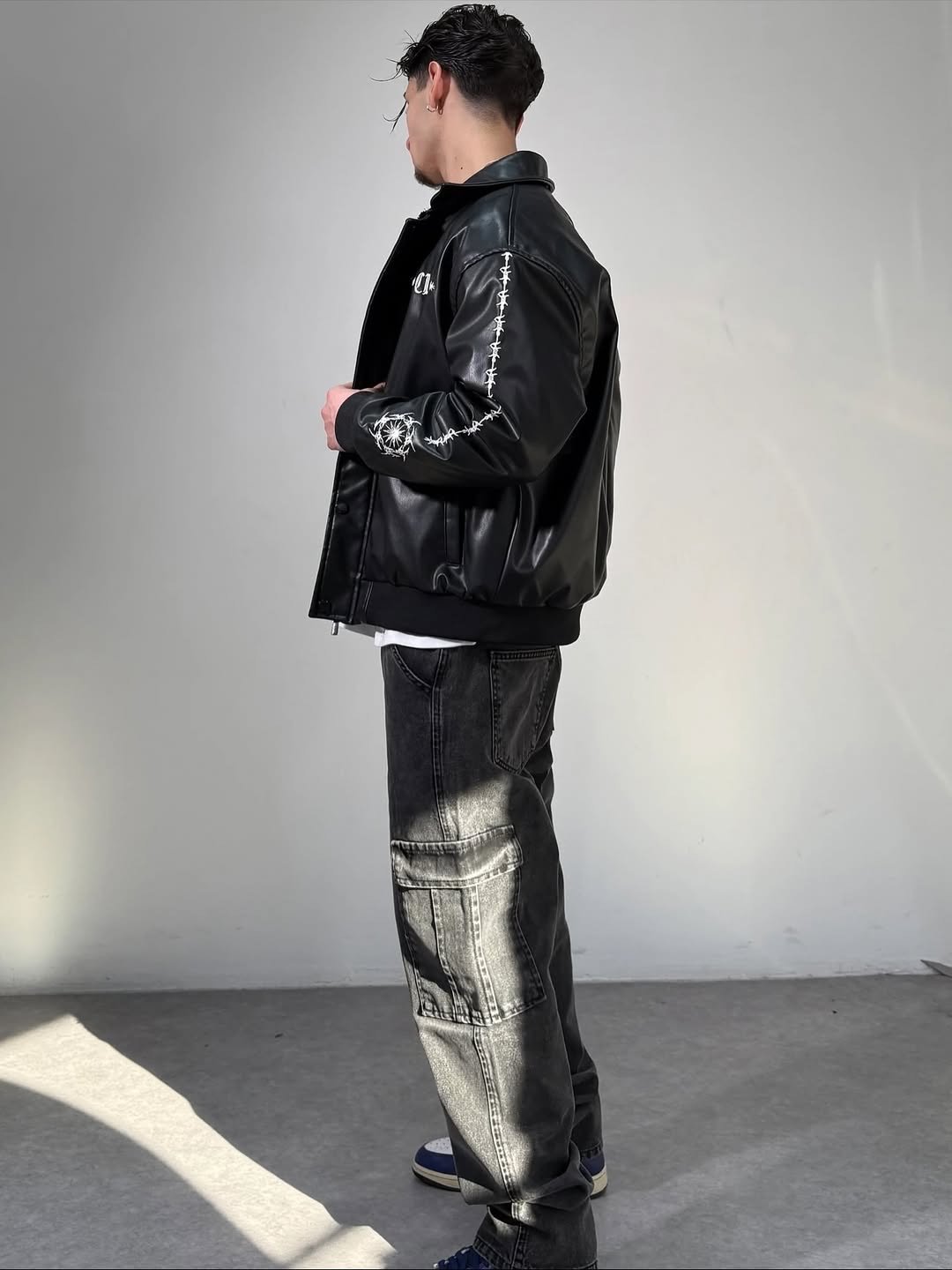 Dark star embroidered leather jacket