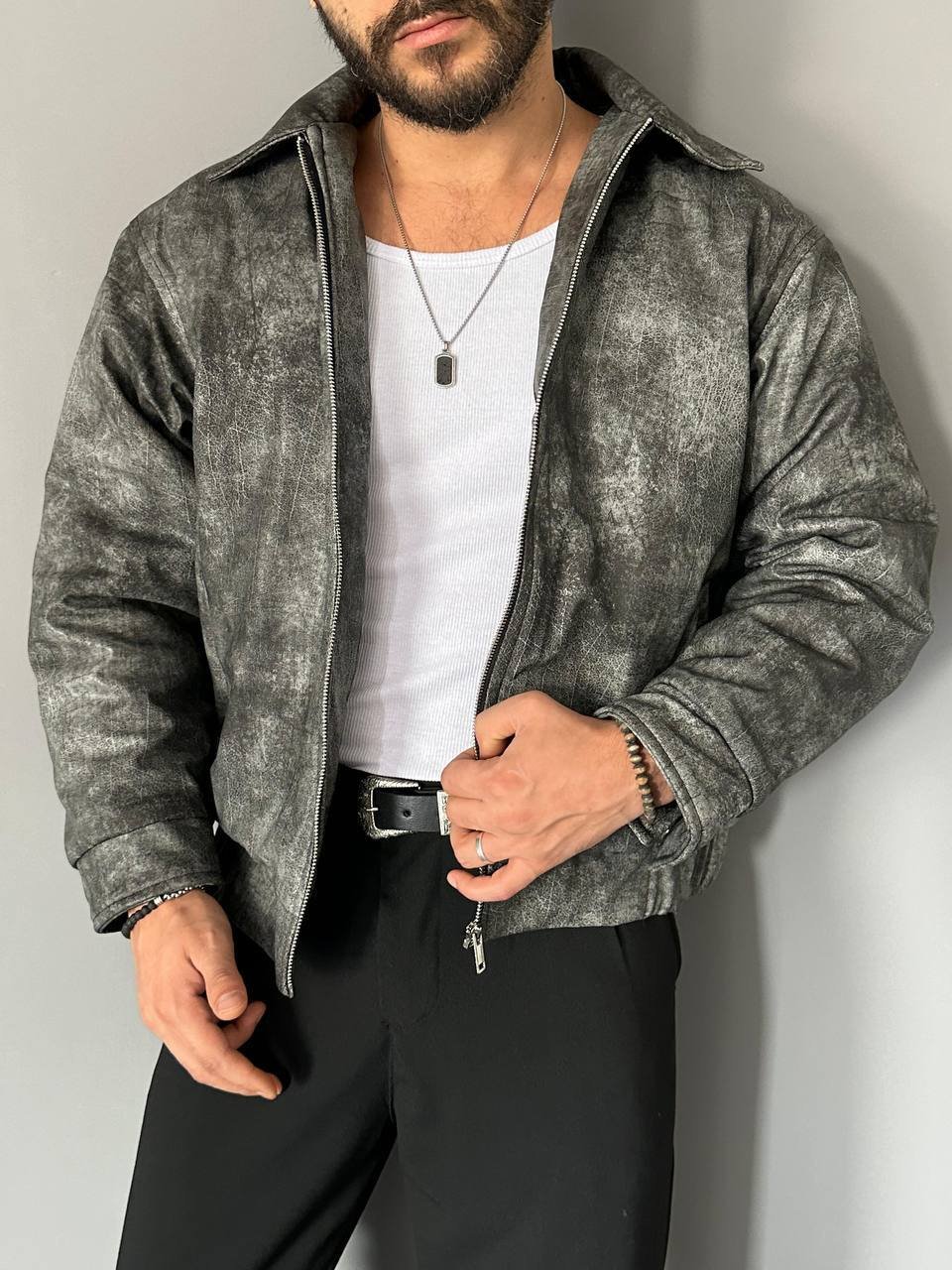Stone gray leather jacket