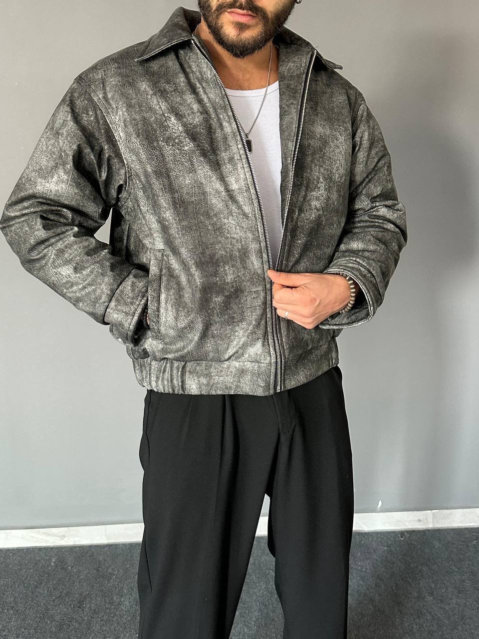 Stone gray leather jacket