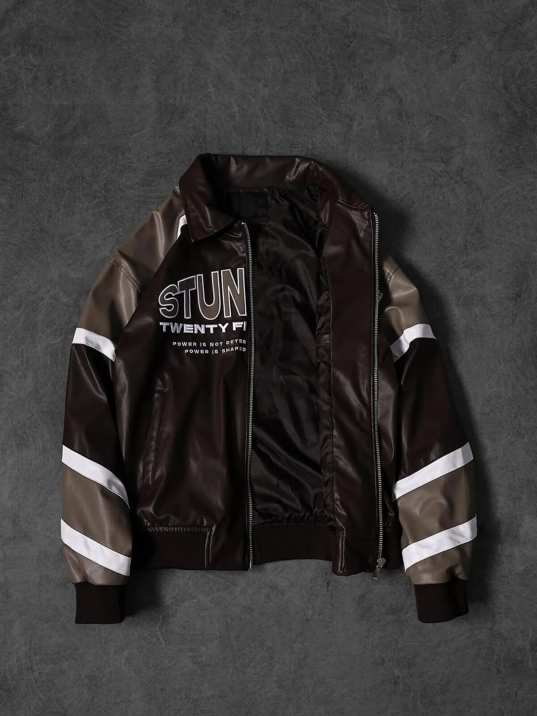 Stunning leather jacket front marron