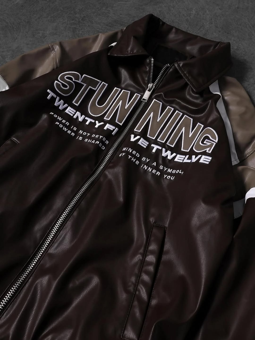 Stunning leather jacket front marron