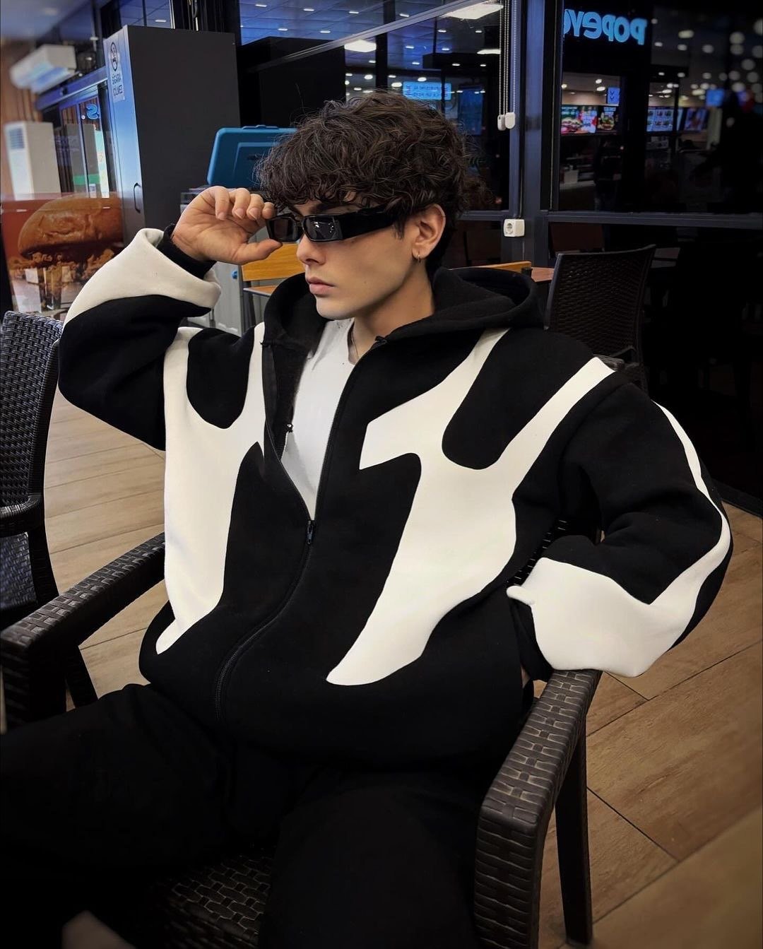 Black and white pieces zipper hoodie