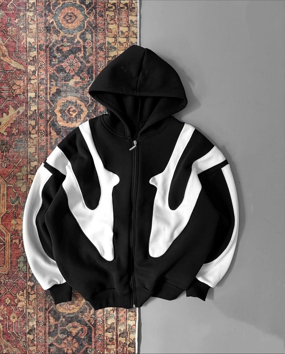 Black and white pieces zipper hoodie