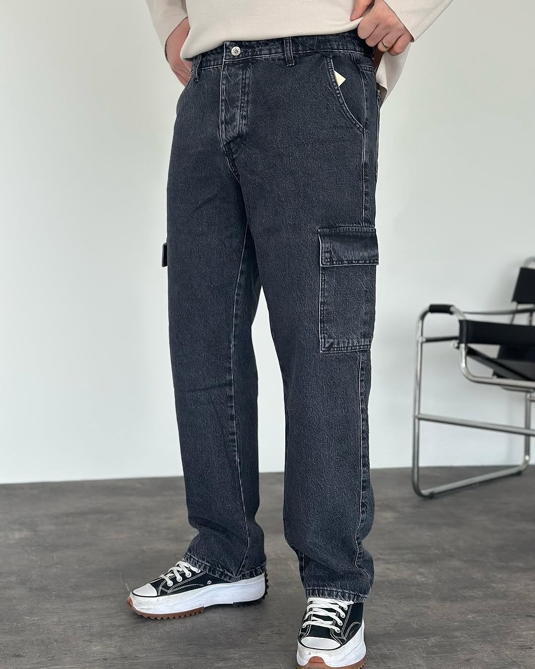 Baggy Fit Cargo Pocket Jean dark gray