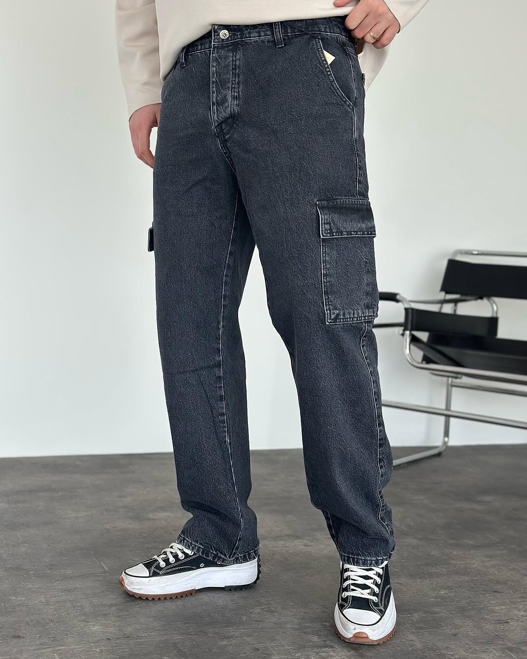 Baggy Fit Cargo Pocket Jean dark gray