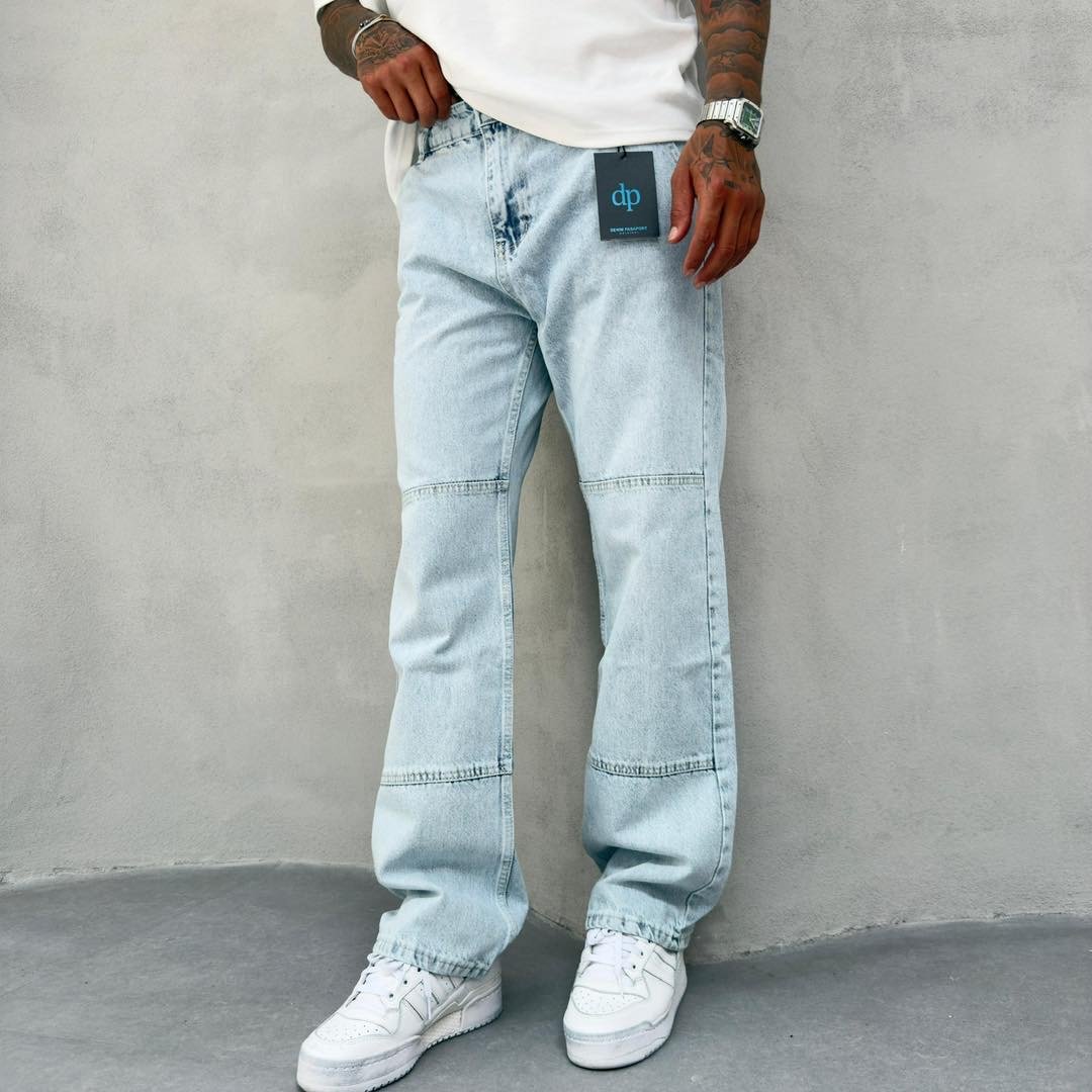 Line Detailed Regular Ice Blue Jean