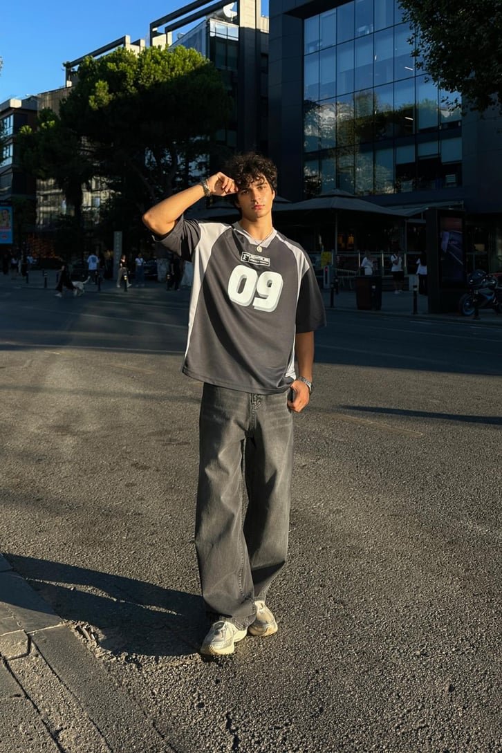 Stripped Dark Gray Extra Baggy Jean PO