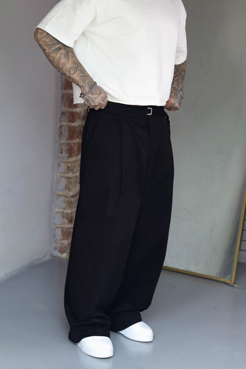 Black Ultra wide leg pants with belt