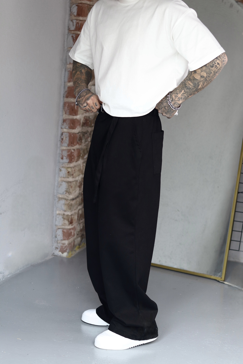 Black Ultra wide leg pants with belt