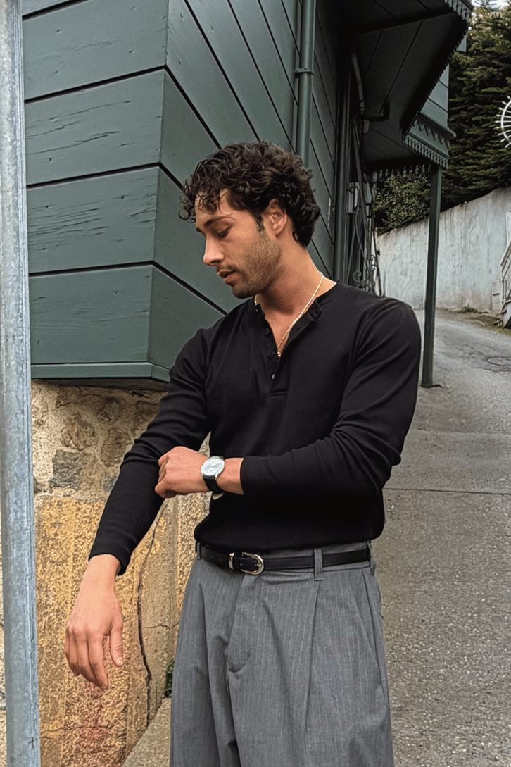 Black Henley shirt