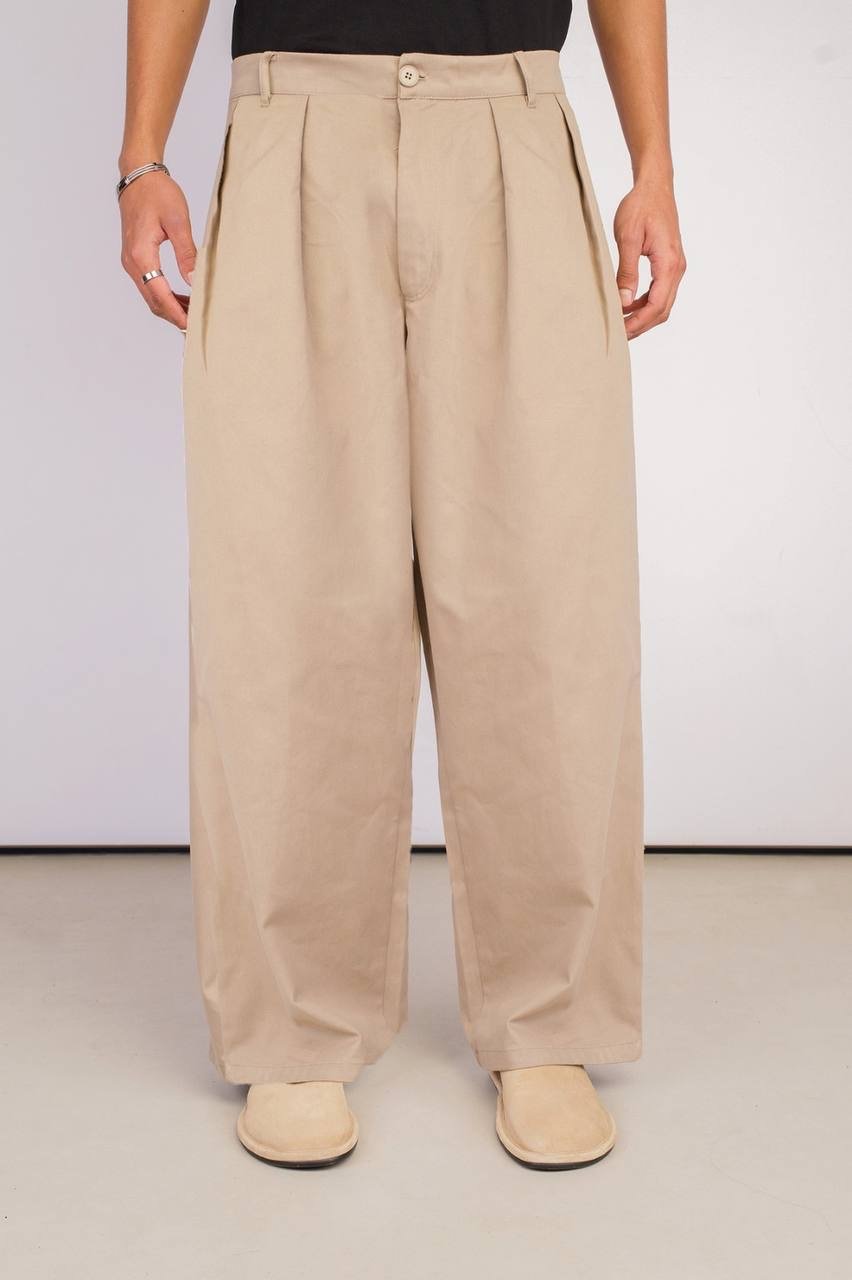 Beige Ultra wide leg pant without belt