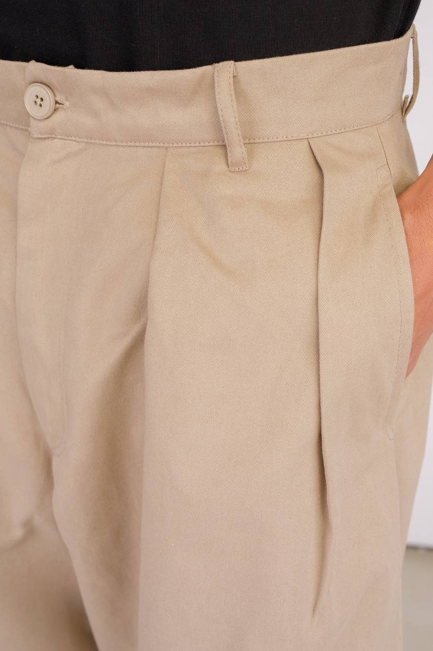Beige Ultra wide leg pant without belt