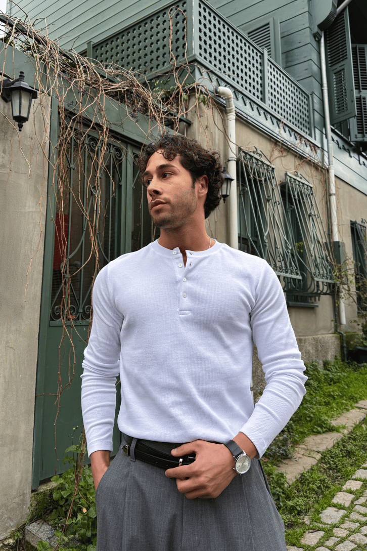 White henley shirt