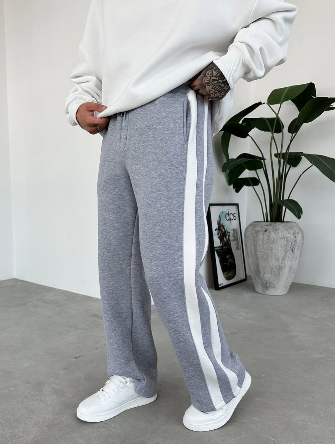 Gray jogger with 2 white stripes