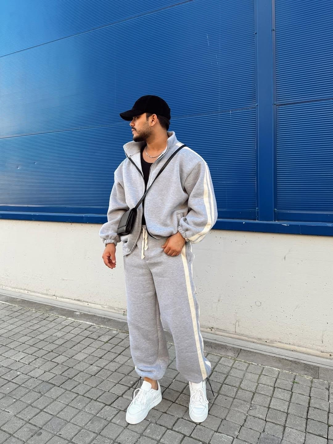 Gray Men’s striped luxury wool oversize tracksuit