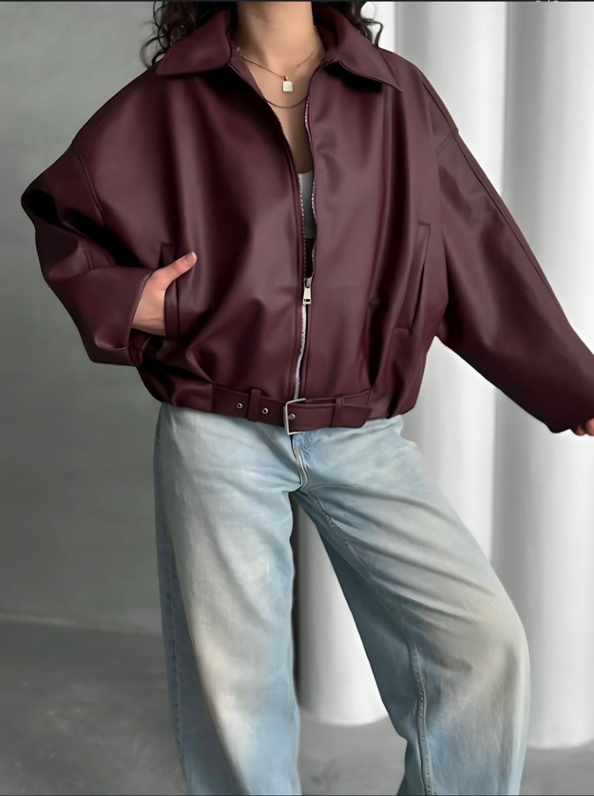 Girls cropped leather jacket