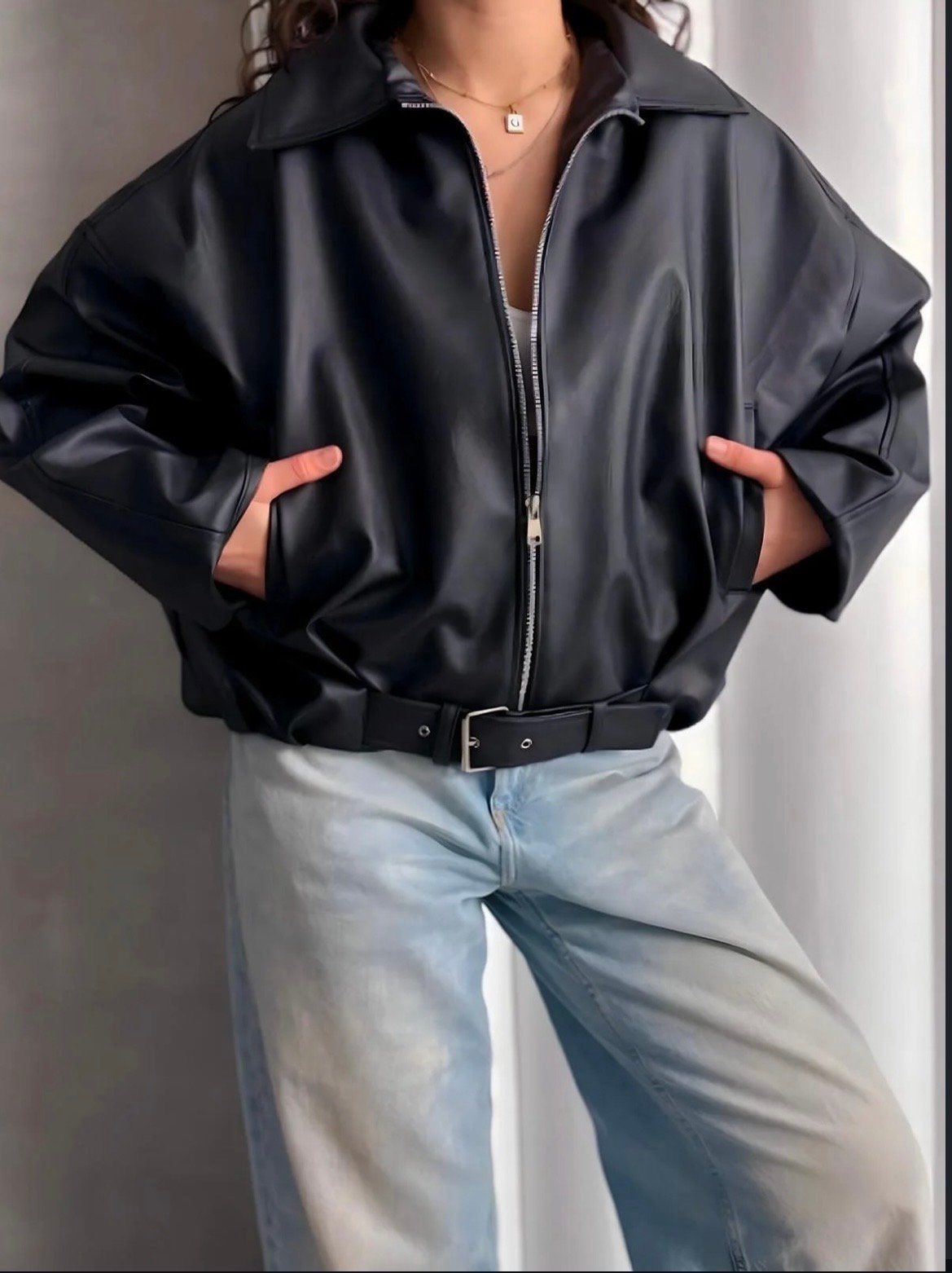 Girls cropped leather jacket