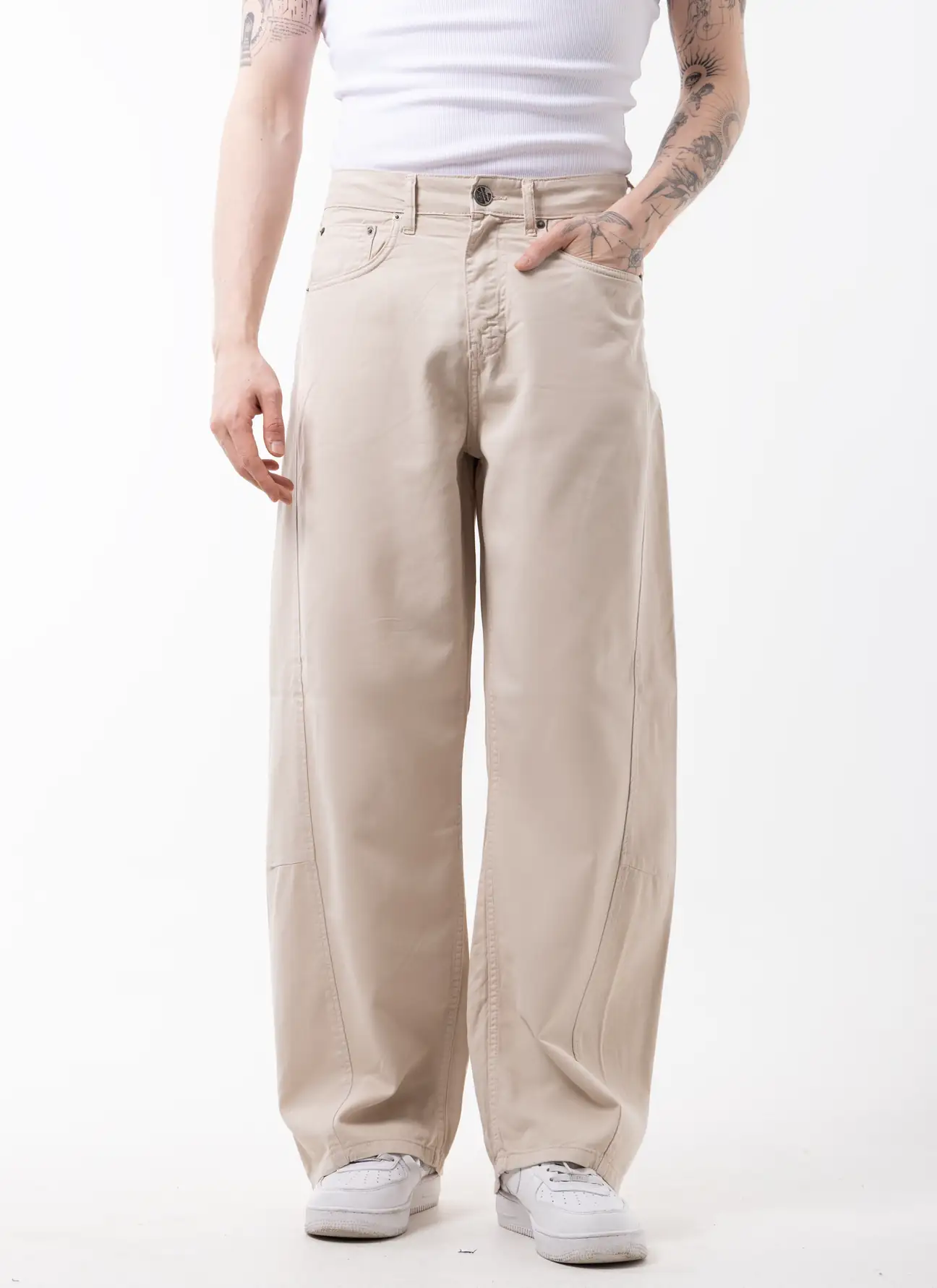 Beige Wide-Leg baggy jean