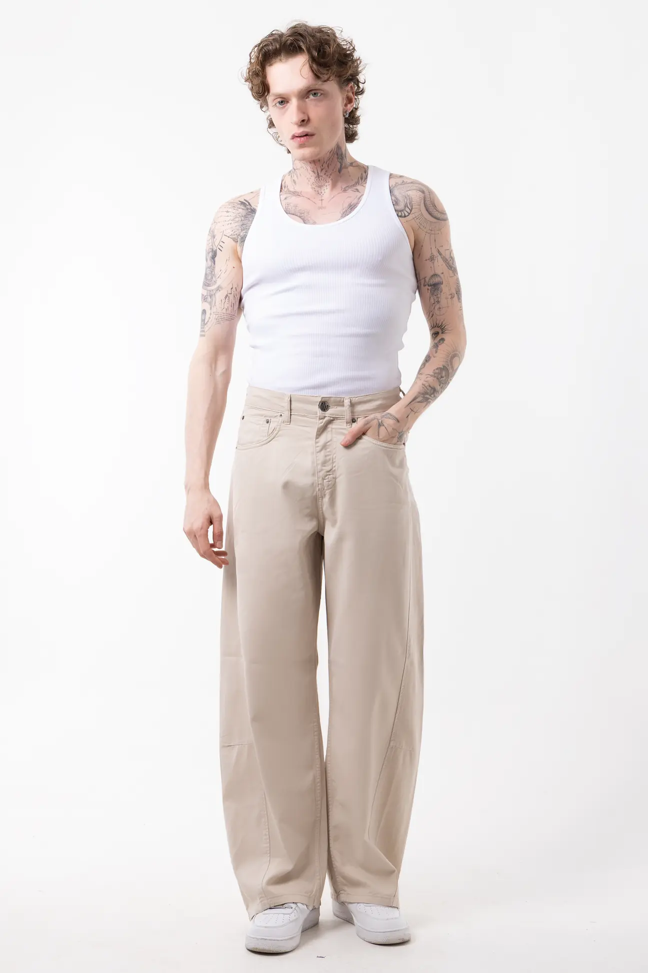 Beige Wide-Leg baggy jean