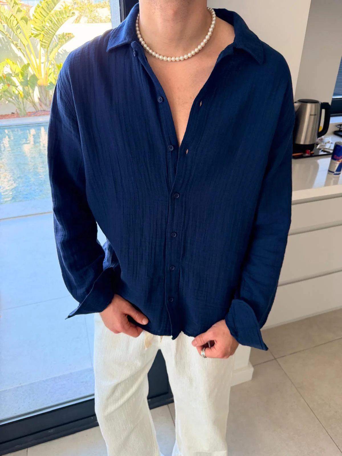 Navy bleu Linen Shirt