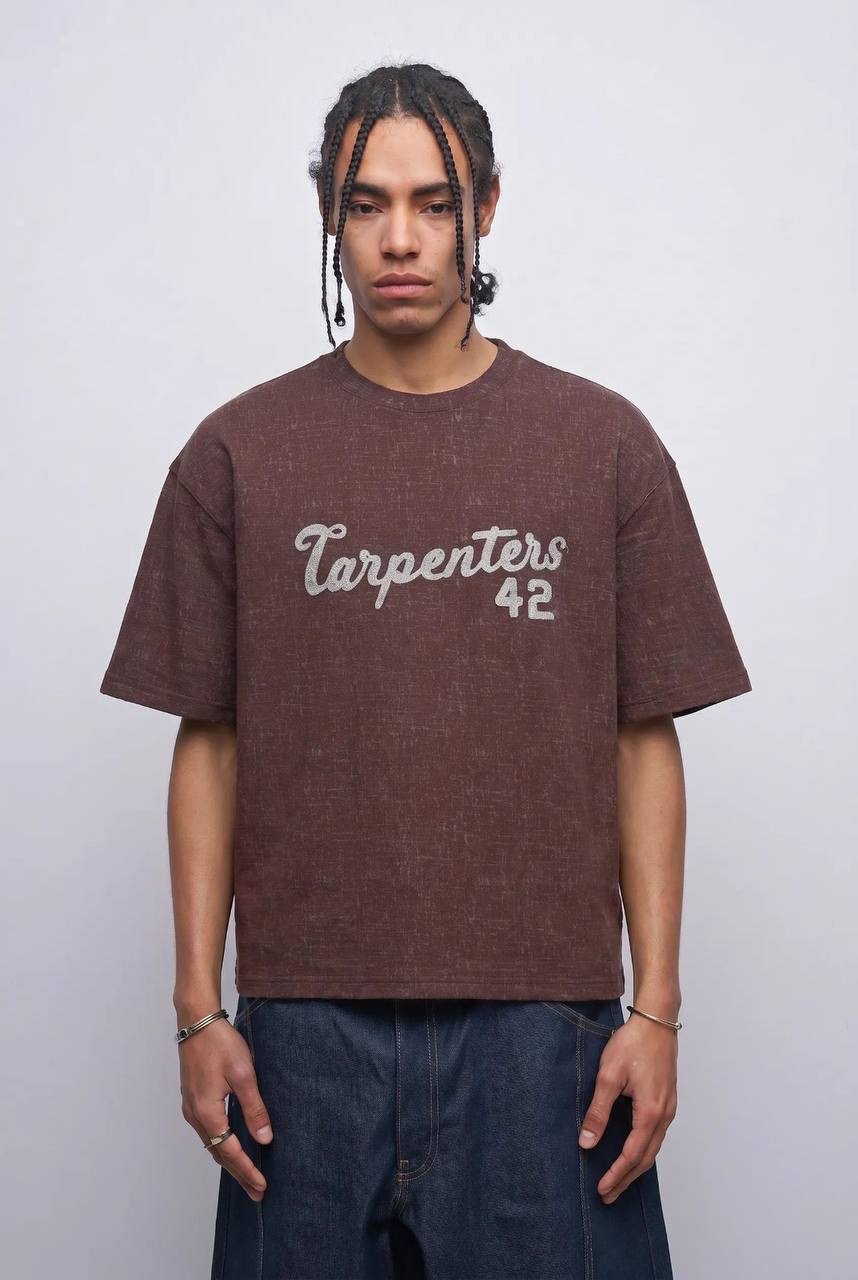 Washed burgundy Carpenters 42 CROPPED t-shirt