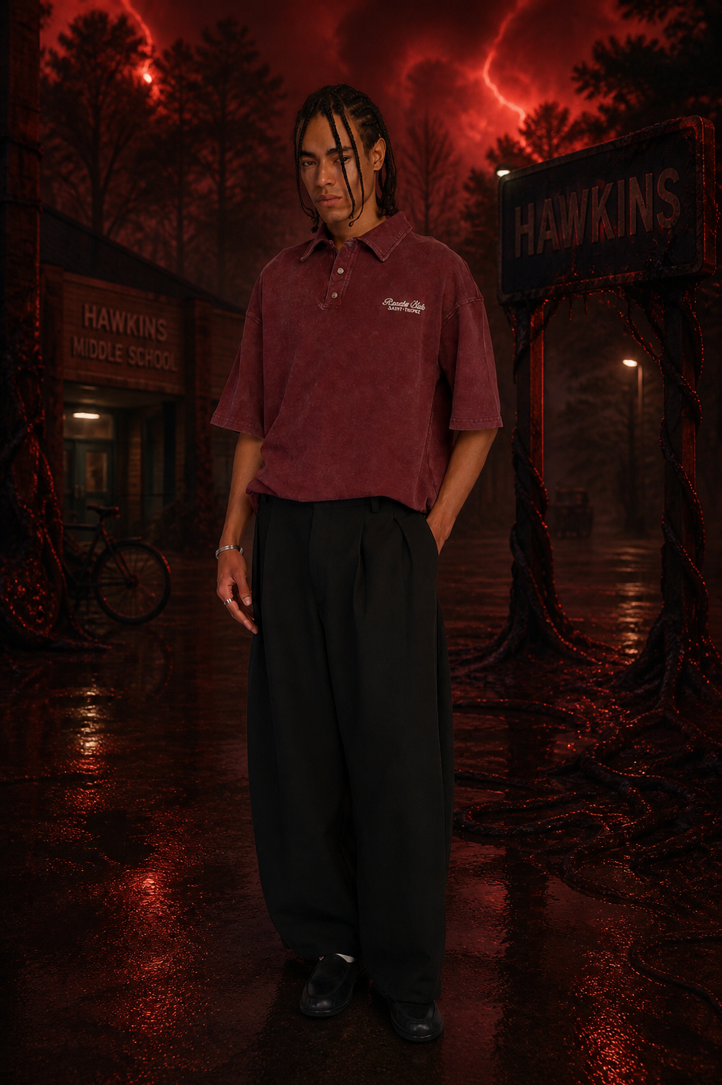 Dark burgundy Silence-power Tshirt with Col