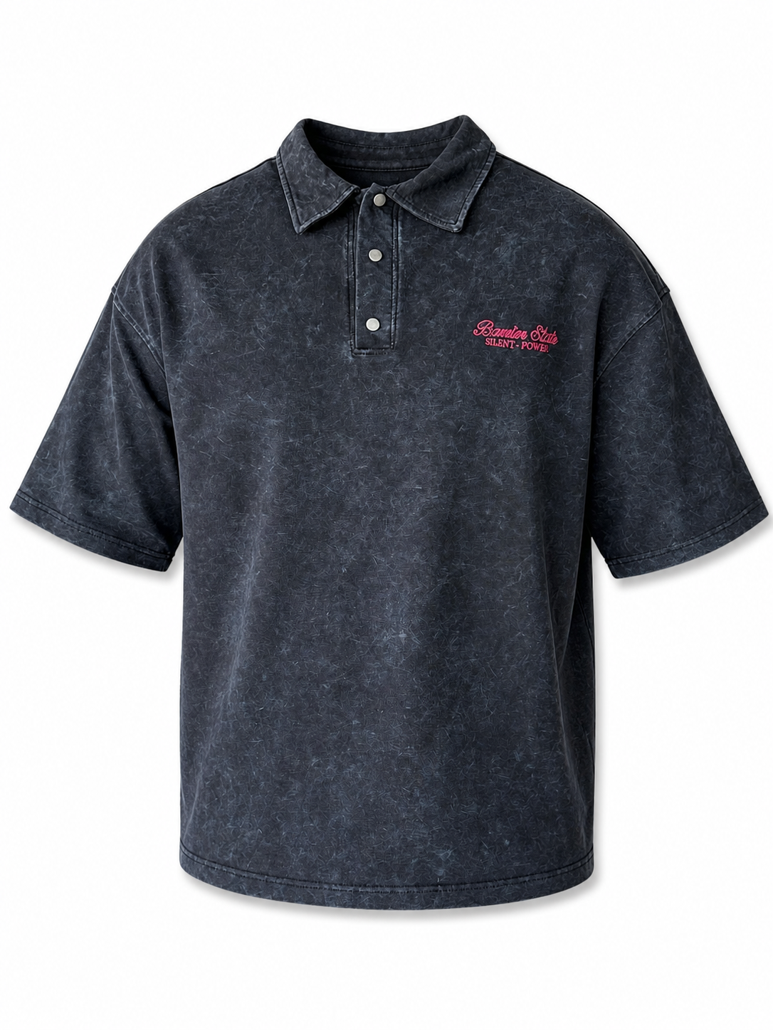 Washed black Silence-power Tshirt with Col