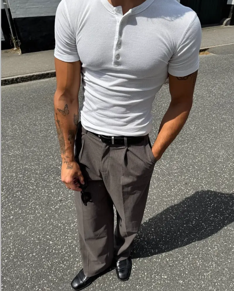 White Henley shirt short sleeves