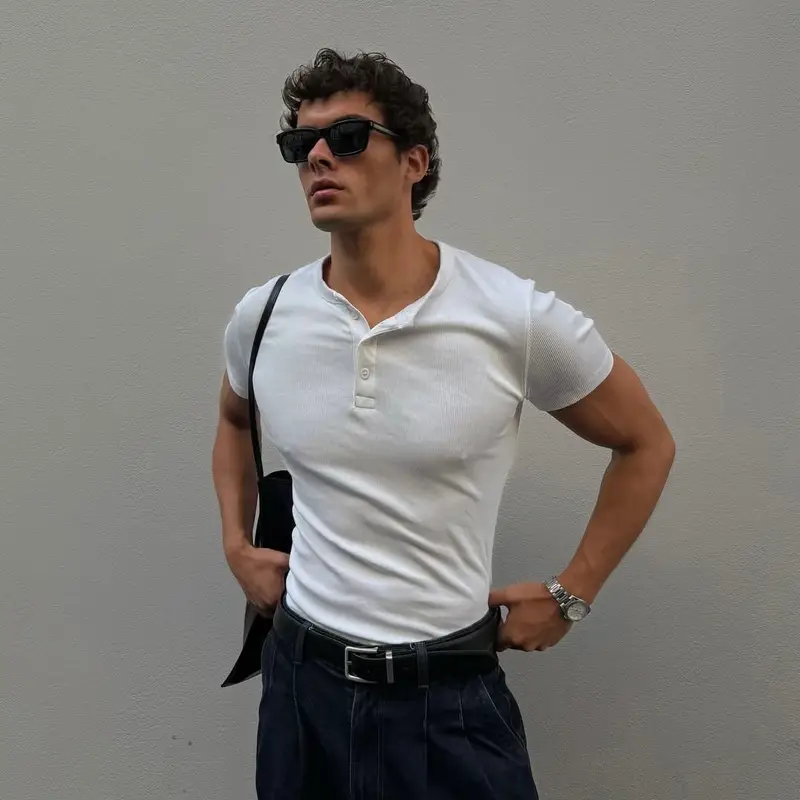 White Henley shirt short sleeves