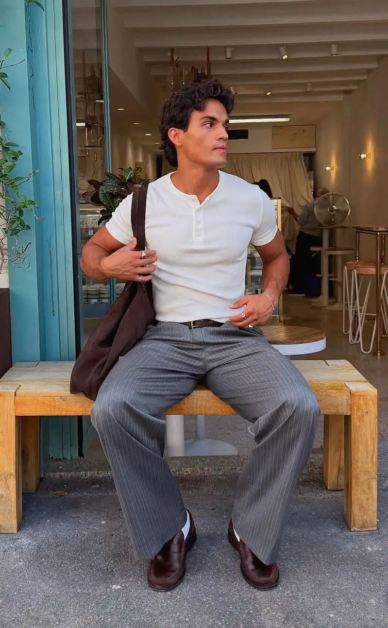White Henley shirt short sleeves