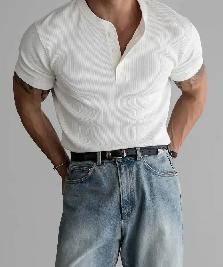 White Henley shirt short sleeves