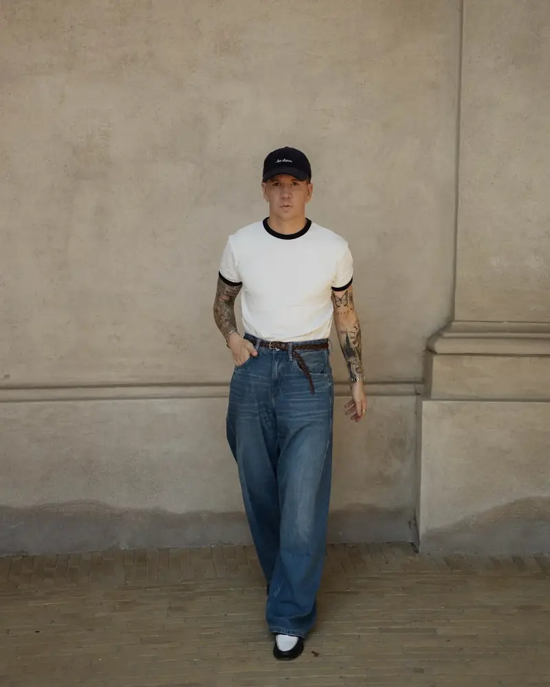 WHITE RINGER CROPPED TSHIRT
