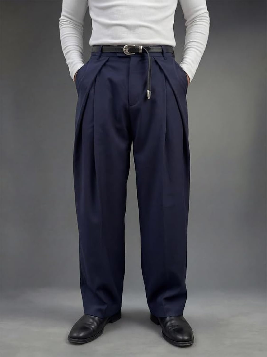 Navy Blue Triangle pleated wide leg pant
