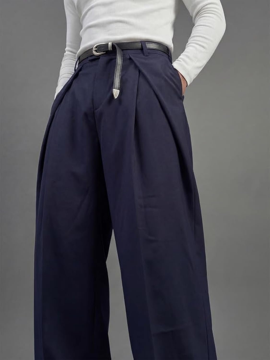 Navy Blue Triangle pleated wide leg pant