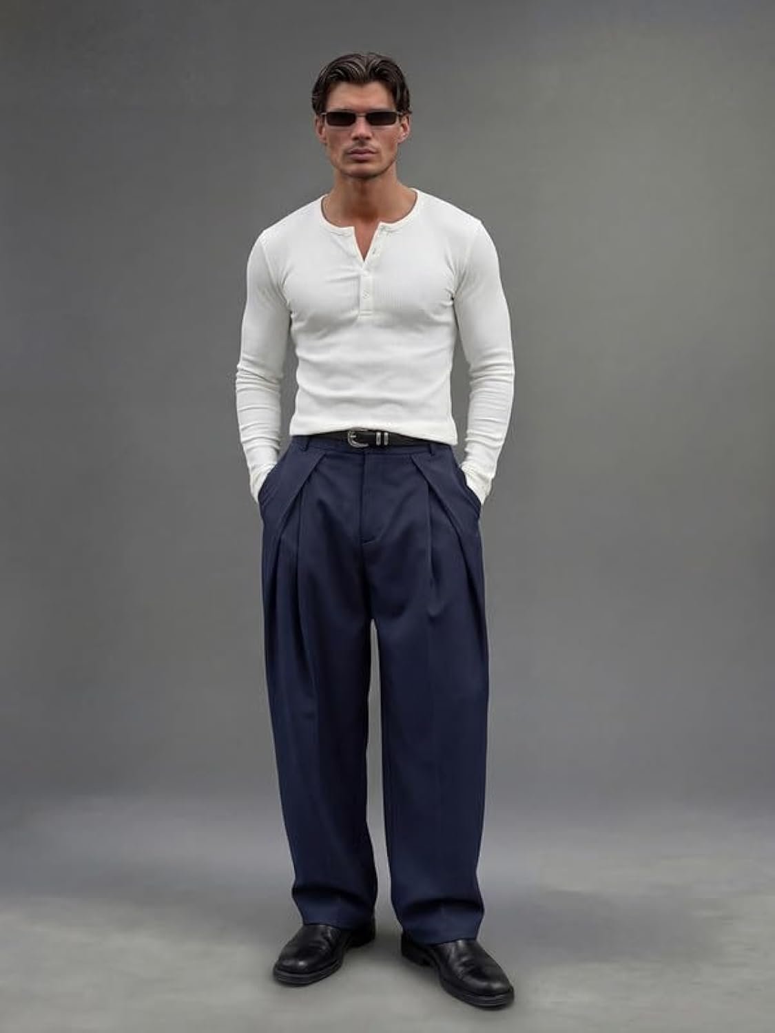 Navy Blue Triangle pleated wide leg pant