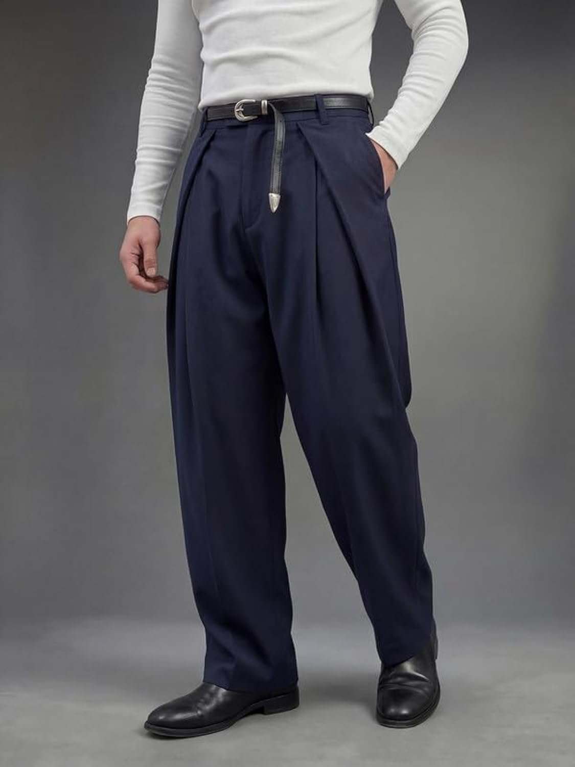 Navy Blue Triangle pleated wide leg pant