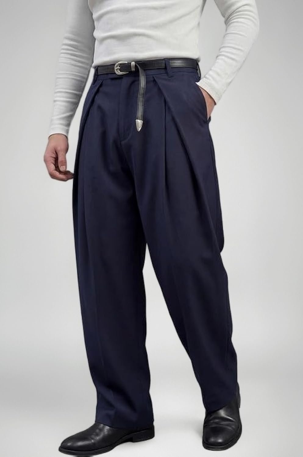 Navy Blue Triangle pleated wide leg pant