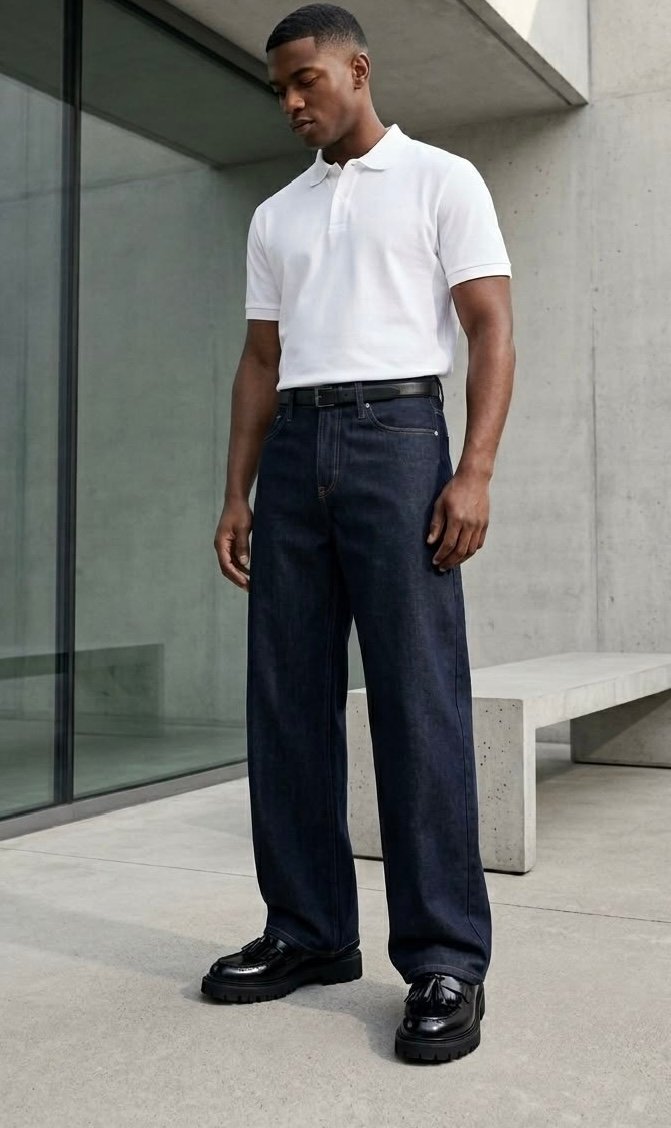 Indigo wide leg jean