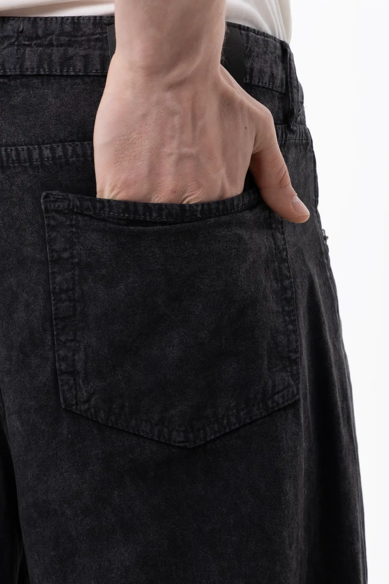 Black acid-washed gabardine pants