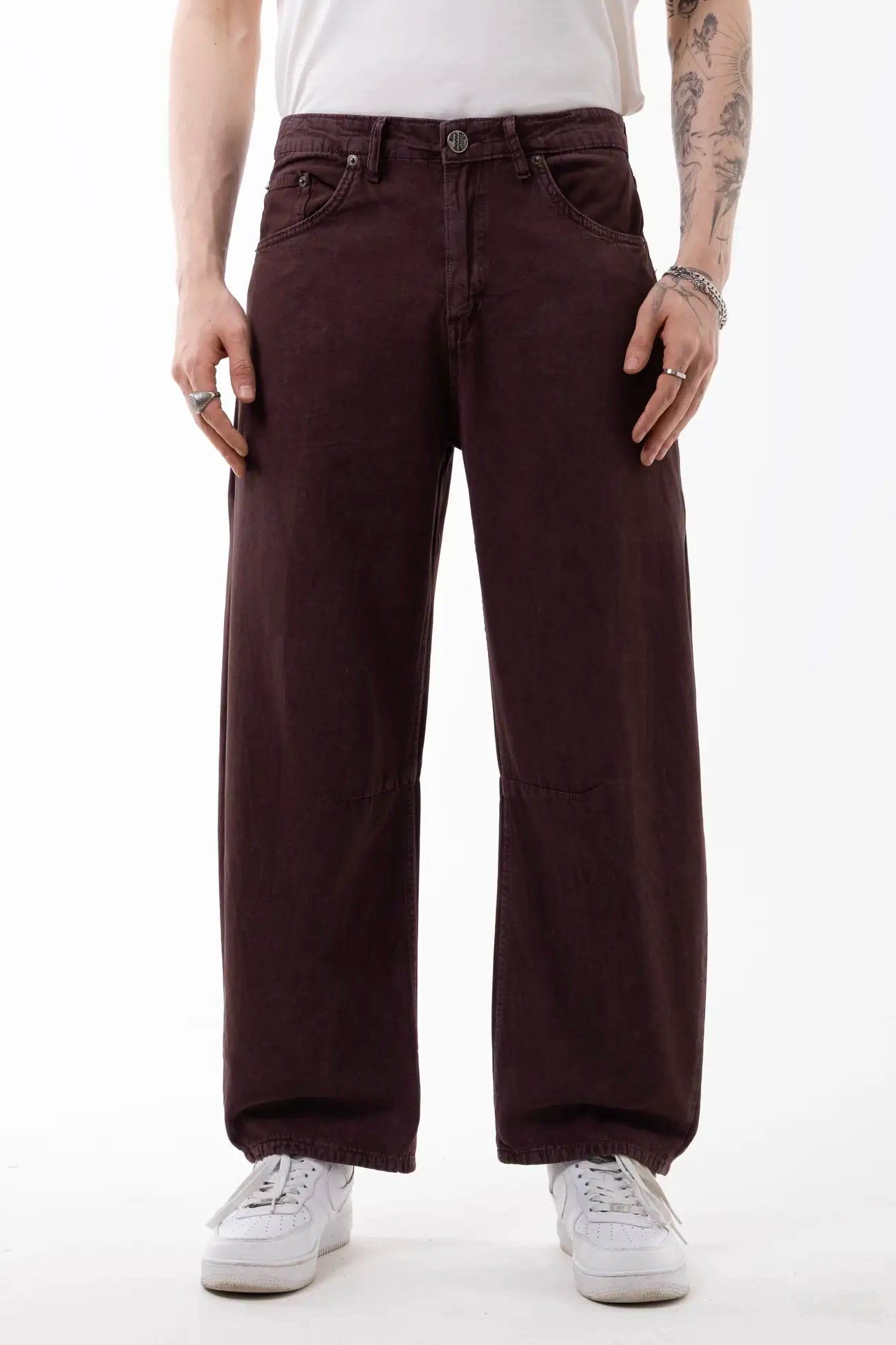 Faded burgundy acid-washed gabardine pants