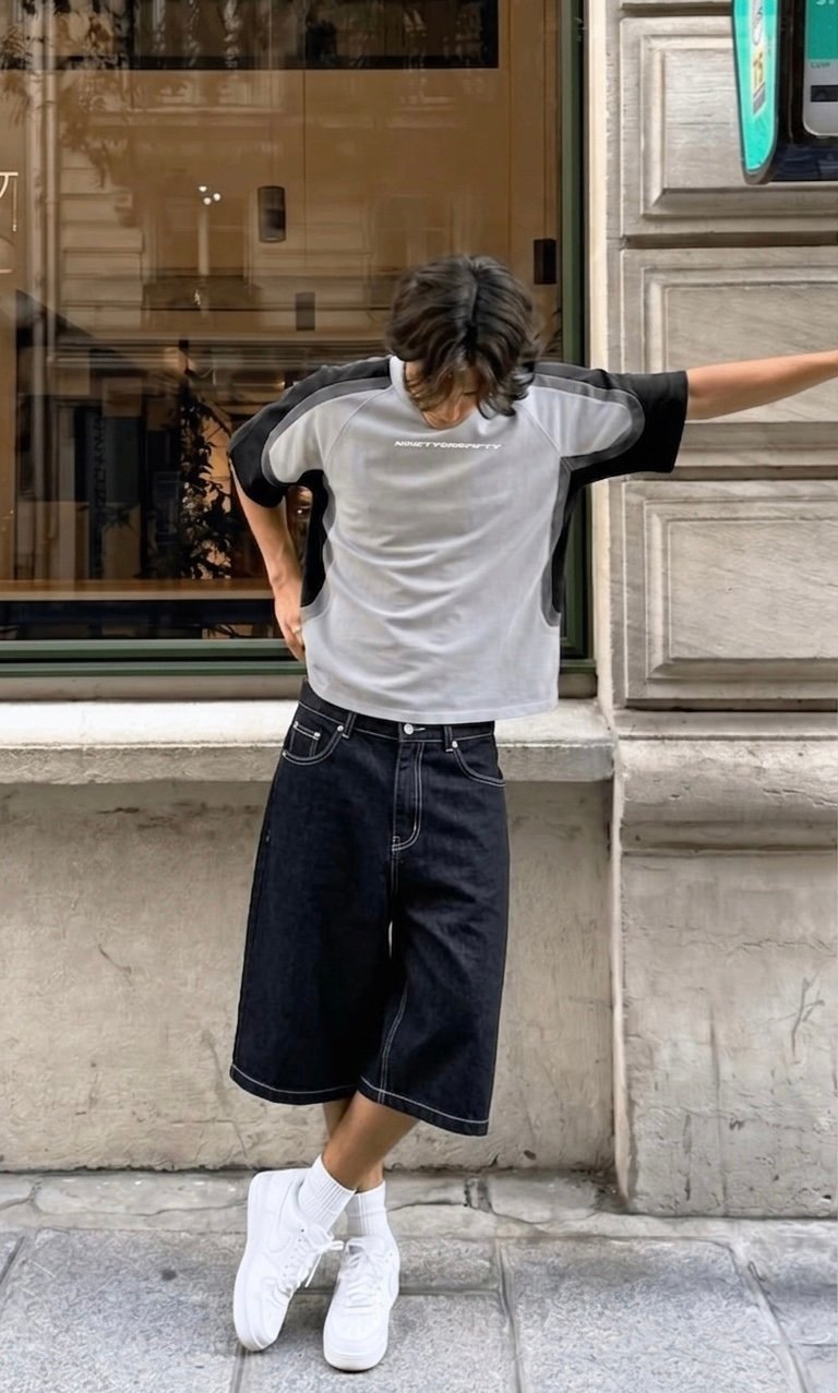 BLACK RAW DENIM JORT