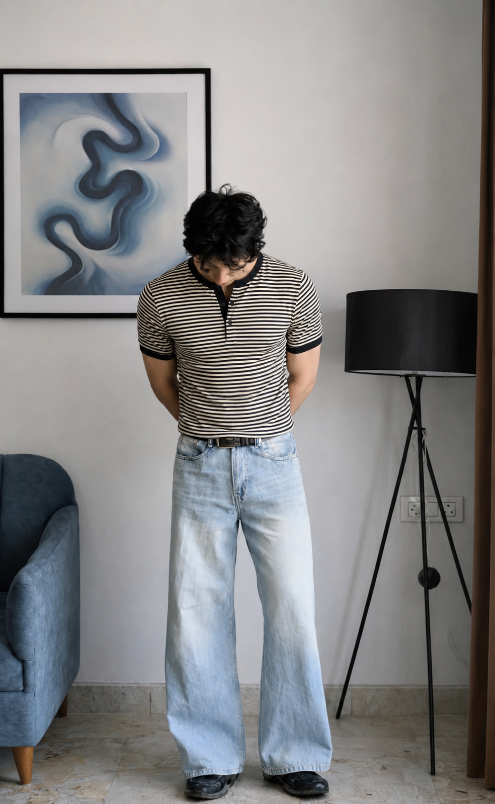 Black stripes Henley shirt