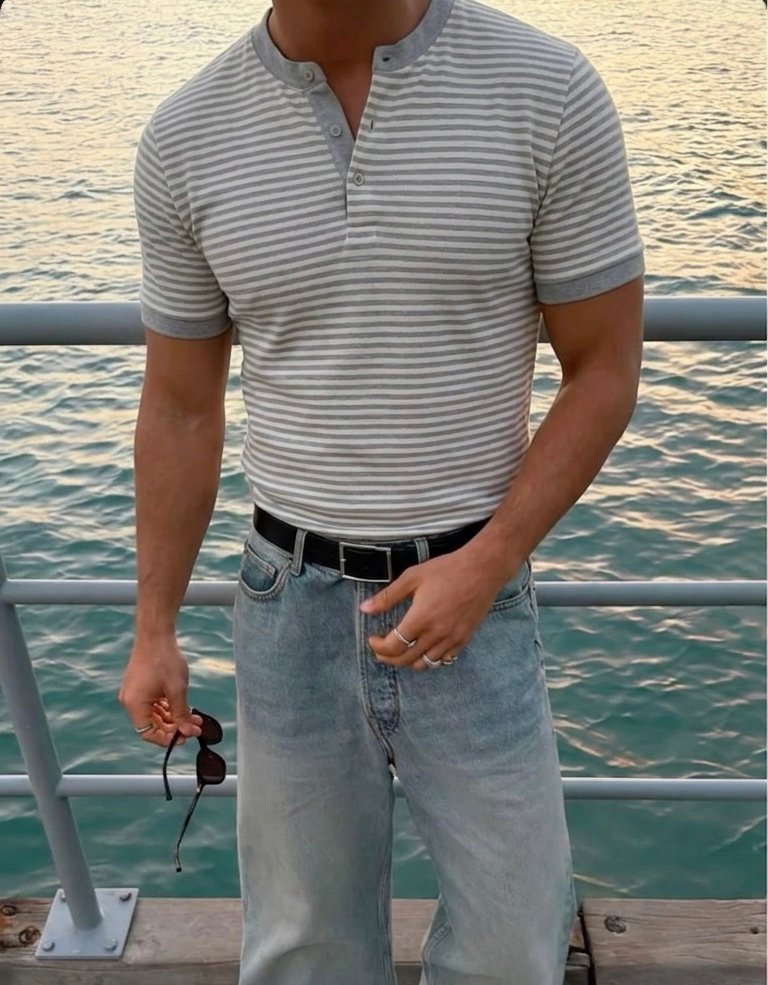 Baby blue stripes henley shirt
